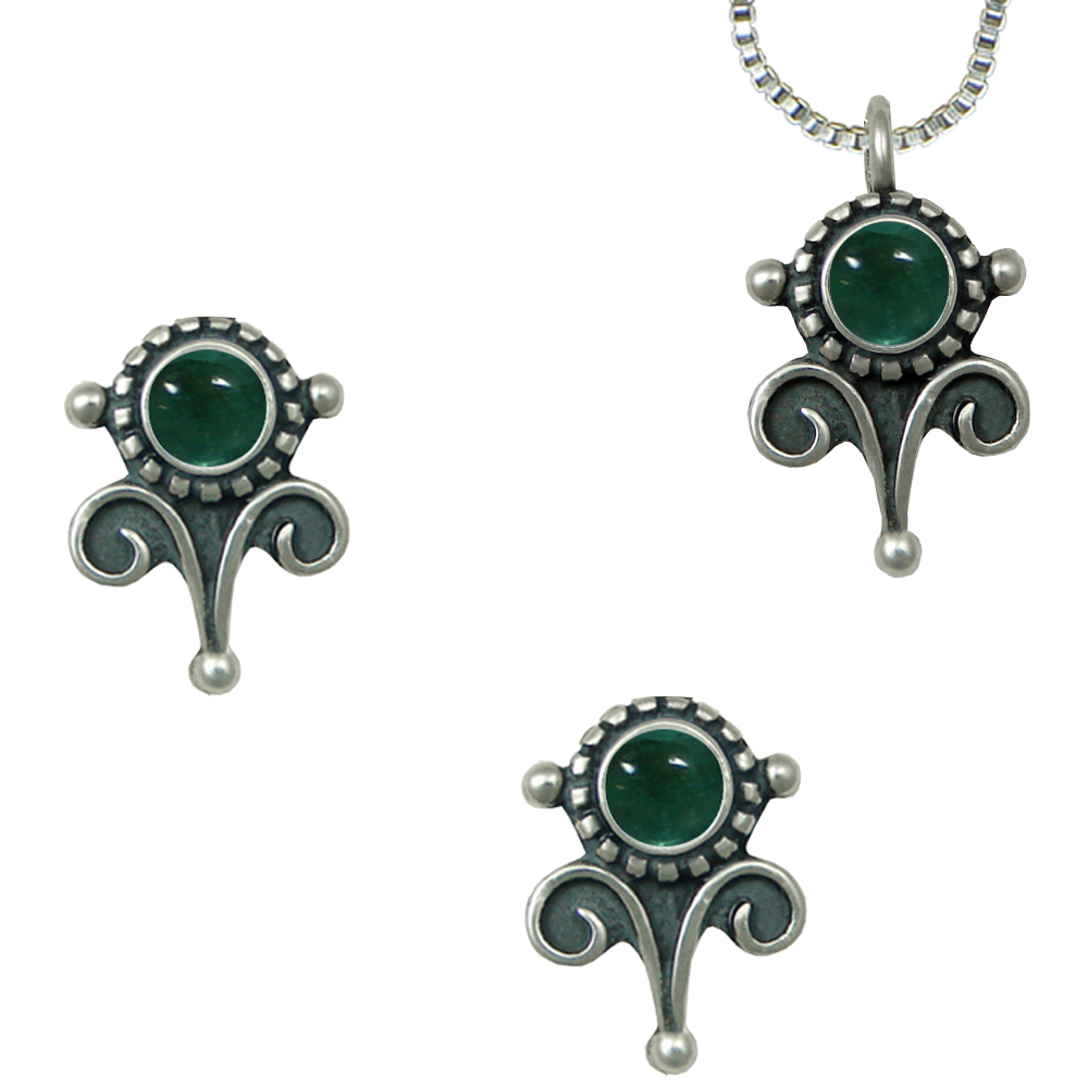Sterling Silver Necklace Earrings Set Fluorite